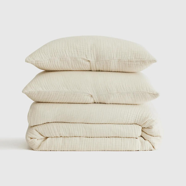 Organic Cotton Gauze Duvet Cover Set - Undyed, King/Cal King