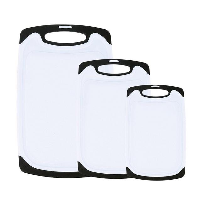 Plastic Cutting Board,oobest 3 Piece Chopping Board Plastic Cutting Board Set with Non-Slip Feet and Deep Drip Juice Groove -Dishwasher safe -Decorated your kitchen(Black)