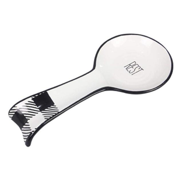 Young's Inc. Spoon Rest for Stove Top and Kitchen Counter - Ceramic Spoon Holder - Durable and Easy-to-Clean - Can Hold Ladles, Spatulas, Tea Bags and More - Stylish Buffalo Plaid Design - 9.5"x4.5"x1