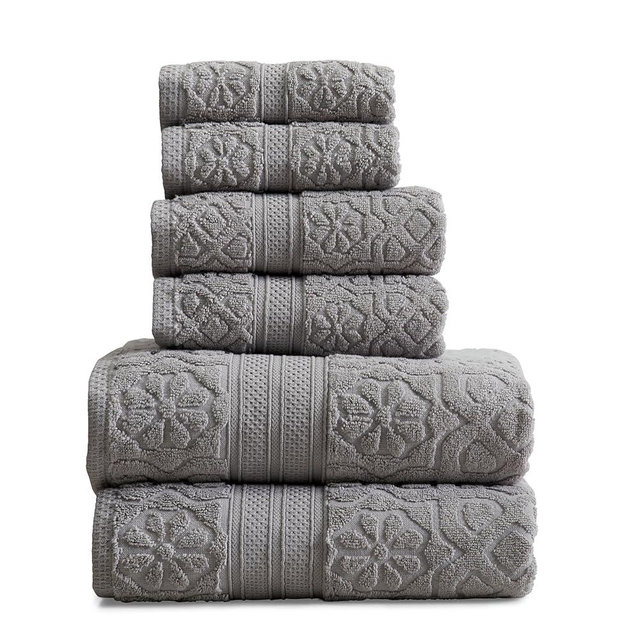 Springtree Home 100% Cotton Towel Set 6 Piece Set | Floral Textured Design | Absorbent Quick-Dry 2 Bath Towels 2 Hand Towels & 2 Washcloths |Oeko-TEX® Standard 100 Cotton | Maplewood Collection