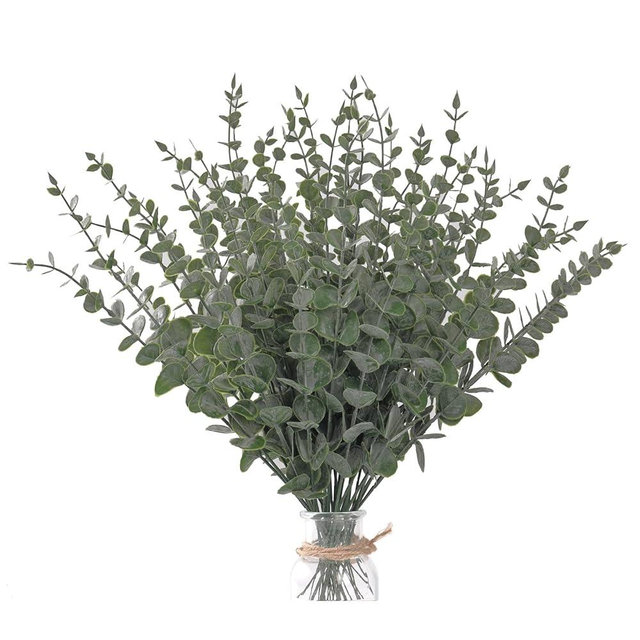 ScarFio 100 Pcs Eucalyptus Stems Artificial Eucalyptus Leaves Stems Real Golden Touch Leaf Branches for Home Office Flowers Bouquet Centerpiece Wedding Decoration