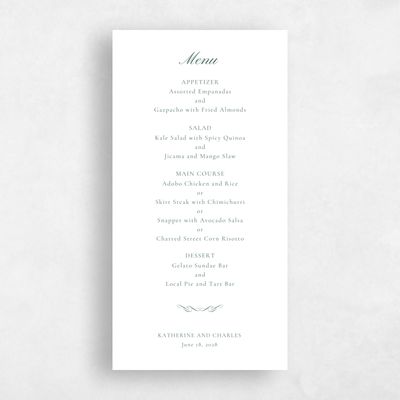 Forest, Green Wedding Menu - Abbey Letterpress