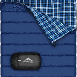 AGEMORE Cotton Flannel Double Sleeping Bag for Camping, Backpacking Or Hiking. Queen Size 2 Person Waterproof Sleeping Bag for Adults Or Teens. Lightweight with Compression Sack
