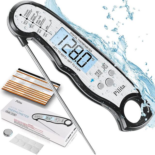 Pilita Digital Instant Read Meat Thermometer for Cooking, Fast & Precise Grill Food Thermometer with Backlight, Magnet, Calibration, and Foldable Probe for Deep Fry, BBQ, Grill, and Roast Turkey