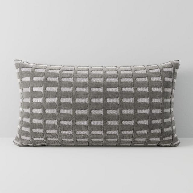 Cut Velvet Archways Pillow Cover, 12"x21", Pewter, Set of 2