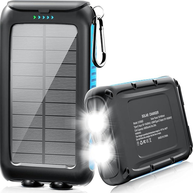 Kepswin Solar-Charger-Power-Bank-49800mAh Portable Solar Phone Charger with LED Flashlight/15W Fast Charge USB C Waterproof External Backup Battery Pack for All Cell Phones & Electronic Devices