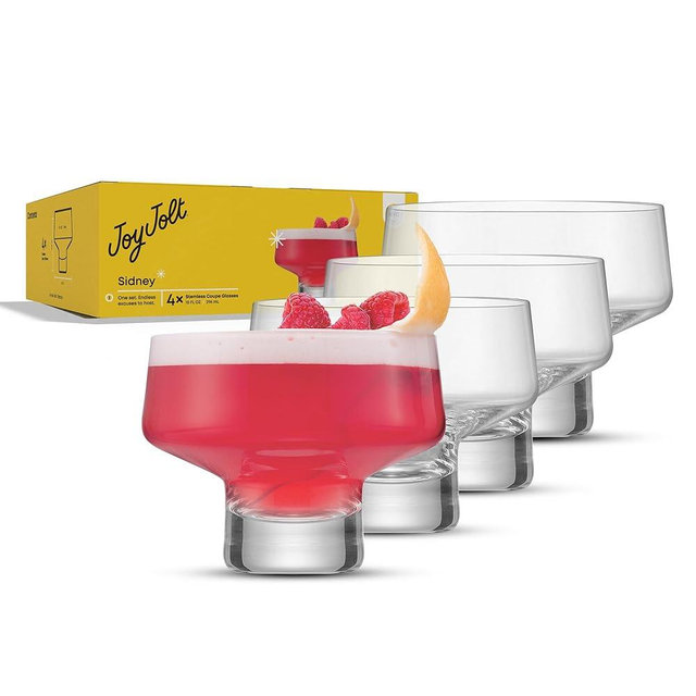 JoyJolt Sidney Stemless Coupe Glasses Set of 4 | 10oz Cocktail Glasses for Espresso Martini, Margarita, Manhattan, Champagne, Daiquiri, Cosmopolitan | Premium Crystal Made in Europe