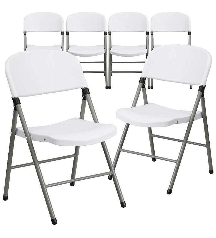 Flash Furniture 6 Pk. HERCULES Series 330 lb. Capacity White Plastic Folding Chair with Gray Frame