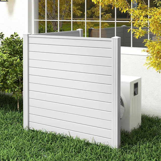 Giantex Outdoor Privacy Screen 2 Panels, 48''W x 48''H Decorative Air Conditioner Fence, Trash Can Enclosure with 3 Metal Stakes, HOA-Friendly No-Dig PP Garden Fences for Patio Lawn, White