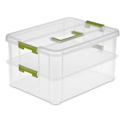 Sterilite Large 2 Layer Stack & Carry Clear with Green Accents