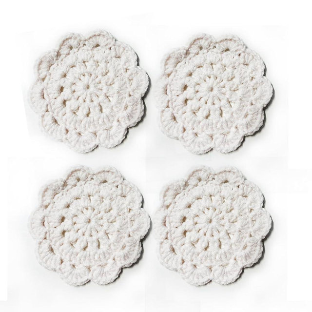 Handmade Crochet Coasters - Beige Floral Design, 4 inches, Coasters for Home Decoration, Tabletop Protection & Housewarming Gifts，4 Pieces