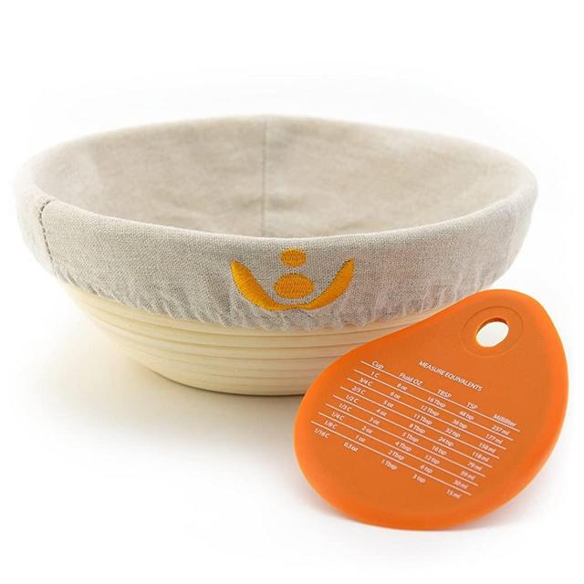Allprettyall 9 inch Banneton Bread Proofing Basket, Sourdough Brotform Natural Rattan Basket for Bread Baking - Includes Cloth Liner & Premium Dough Scraper
