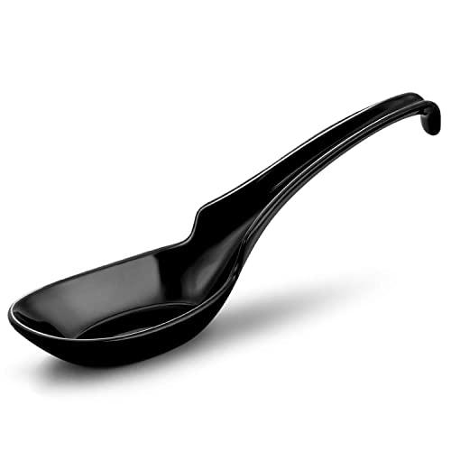 Hiware 12-piece Asian Soup Spoons, Rice Spoons, Chinese Won Ton Soup Spoon - Notch and Hook Style, Black