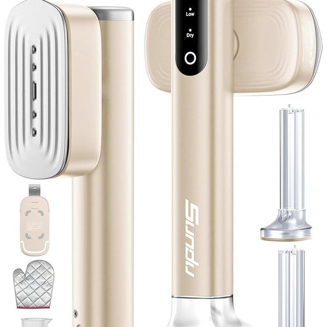 Steamer for Clothes Portable Handheld Garment Steamer,15s Fast Heat-up,100ml,180ml Tank,Steamer Ironing Gloves,35 Minutes of Continuous Ironing for Travel and Home (Pale Gold)
