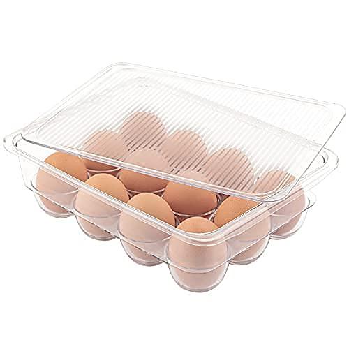 Set of 1 - JinaMart Fridge Bin Egg Holder | Stackable BPA-Free Plastic Egg Holders with Lid for Refrigerator | Deviled Egg Storage Tray/Drawer for Fridge, Kitchen and Tableware(12 Eggs/Each)