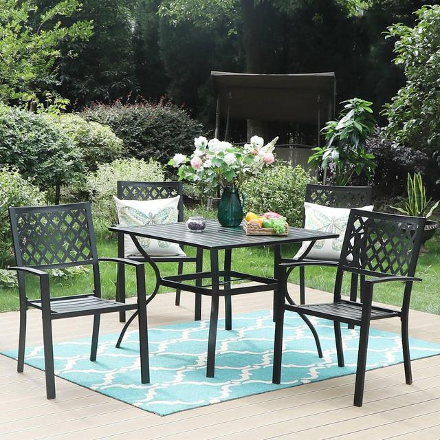 5pc Patio Set with 37" Square Metal Table with Umbrella Hole & Arm Chairs - Captiva Designs