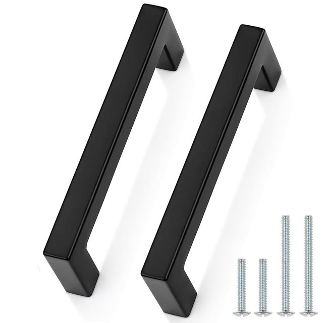 Probrico 5 Pack| Black Cabinet Handles 4 Inch(102mm) Hole Centers Drawer Pulls Stainless Steel Kitchen Cabinet Handles Matte Black Square Drawer Handles Modern Cabinet Hardware