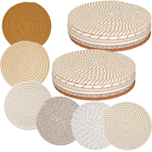 12 Pieces 8" Trivet Mats for Hot Dishes Hot Pots and Pans Heat Resistant Pot Holders Hot Pads for Kitchen Counter, Table, Home Essentials, Farmhouse Decor, Brown