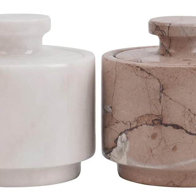 MARBLOUS KRAFTS marble white & marinara 3.5 oz salt cellar, Trinket Box & Condiment Pots 3" X 3" Kitchen décor for counter Mason Salt Pepper Bowls salt container(White and Marinara)