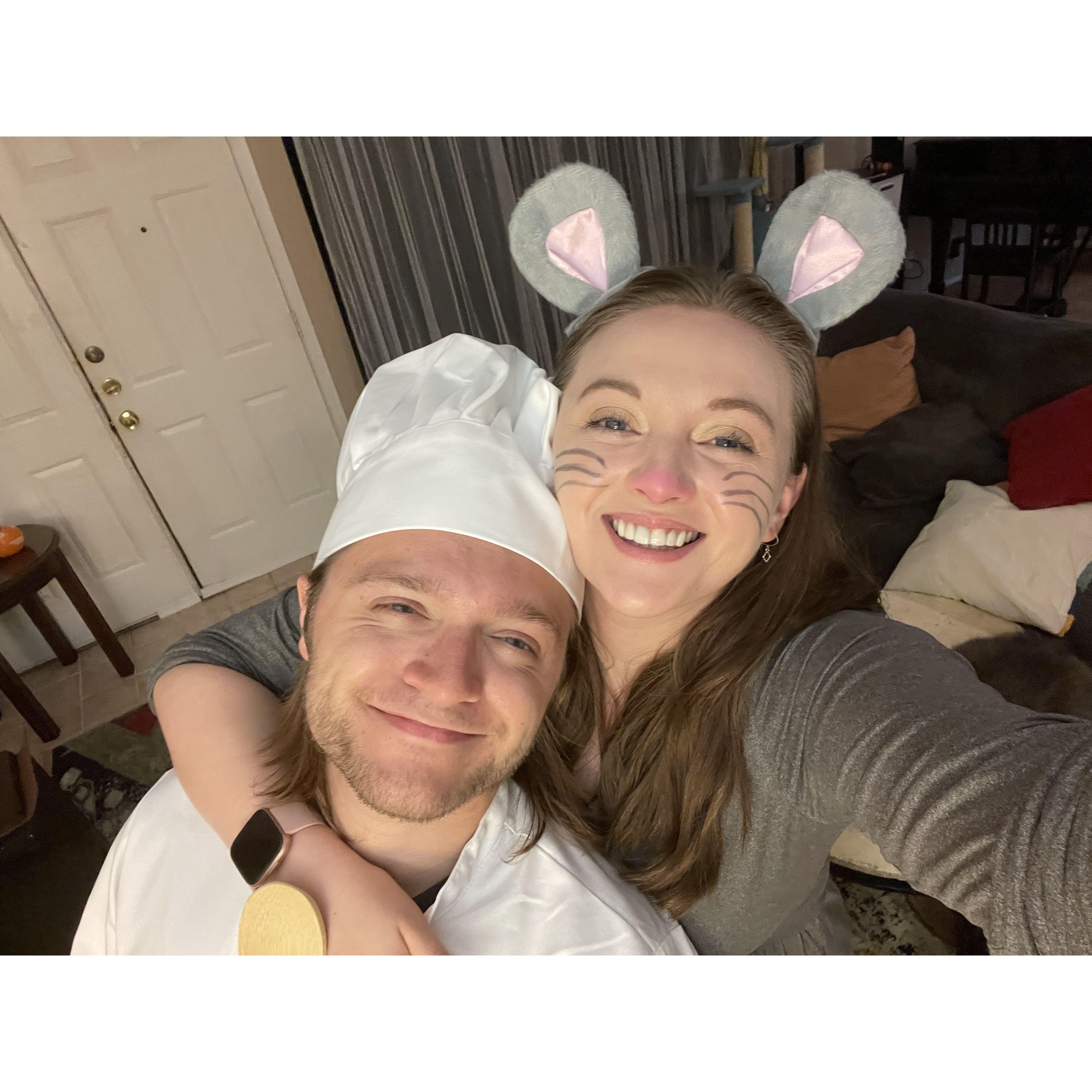 Halloween 2022 - one of our favorite couples' costumes, Remy and Linguini from Ratatouille!