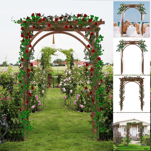 Wooden Garden Arch Wood Arc Arbor Trellis Archway, Wedding Arch for Ceremony, Wood Garden Trellis for Ceremony, Outdoor Wooden Pergola for Climbing Plant, Pergola Garden Backyard Lawn (Flat Arch)