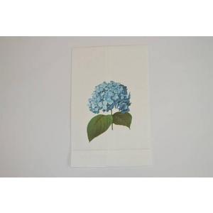 Set of 2 - White Hemstitched Linen Guest Towels - Blue Hydrangea