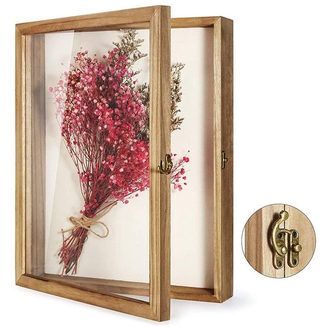 TJ.MOREE Shadow Box Display Case 13” x 16” Flowers Shadow Box Frame with Glass Window Picture Frame Wedding Bouquet Memorabilia Medals Photos Memory Box for Keepsakes