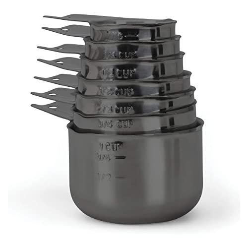 2lbDepot Black Measuring Cups, Premium 18/8 Stainless Steel Metal, Stackable & Nesting, Accurate Dual Spout Measuring Cup Design for Dry & Liquid Ingredients, 7 Piece Set