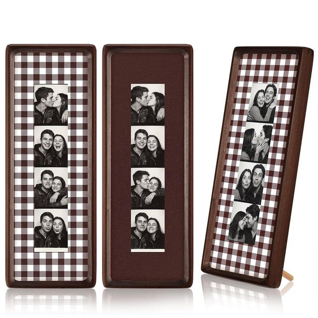 Lineshading 2 Pcs Photo Booth Frames 11.4×3.5in Walnut Wood Photo Strip Frame Photobooth Pictures with Textured Mat Vertical Horizontal for Wall Tabletop Wedding Graduation Home Decor(Dark Brown)