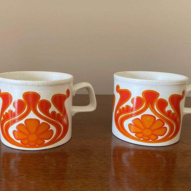 Staffordshire Potteries Orange Mod Mugs -...