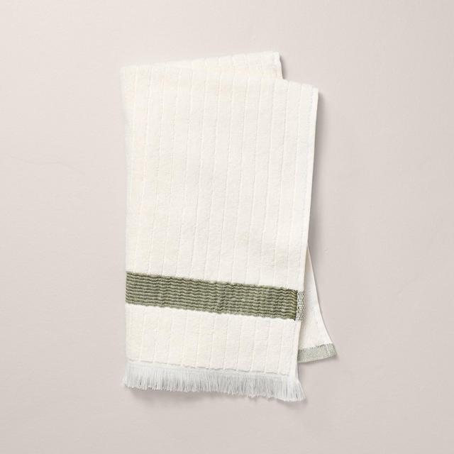 Textured Stripe Terry Hand Towel with Fringe Green/Cream - Hearth & Hand™ with Magnolia