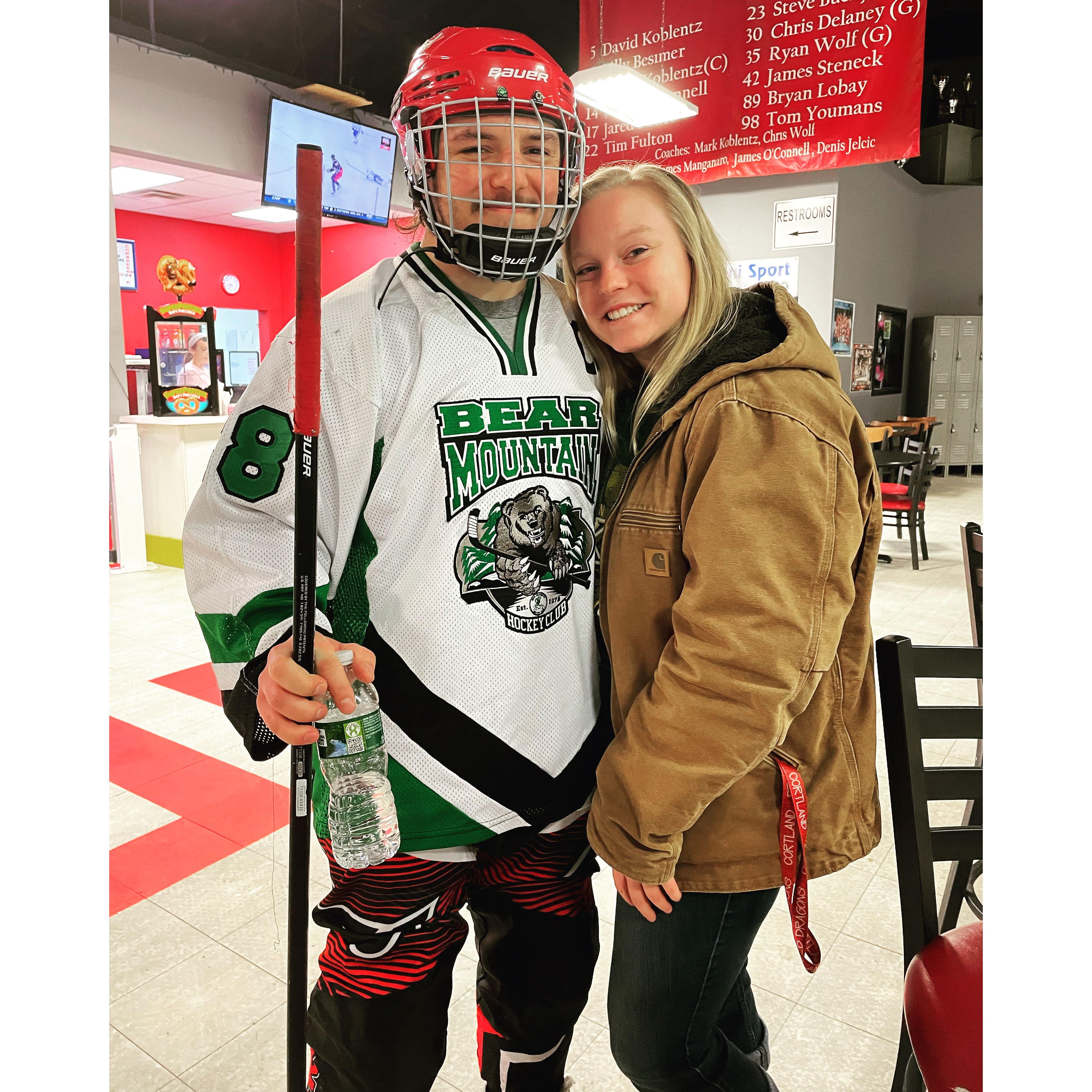 Surprising him at one of his roller hockey games when we were long-distance