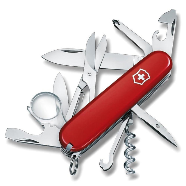 Victorinox Explorer Swiss Army Knife, 16 Function Swiss Made Pocket Knife with 2 Blades, Corkscrew, Scissors and Screwdrivers - Red