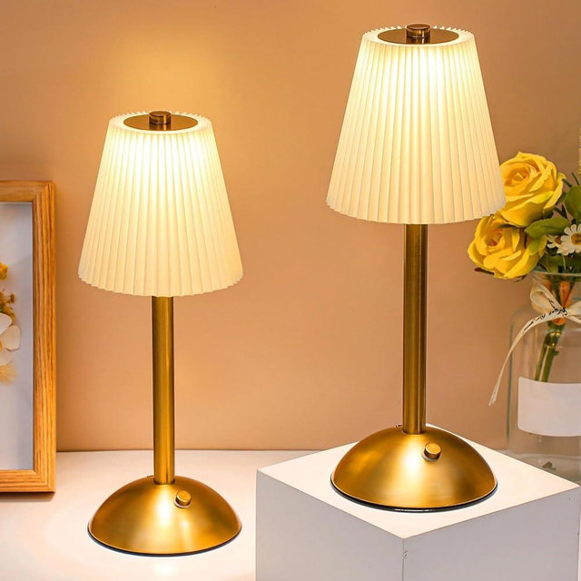 Liliful 2 Pcs Cordless Table Lamp Rechargeable Touch LED Small Gold Portable Battery Operated USB-c Desk Lamp 3 Color Dimmable for Bedroom Living Room Dining (Gold,Beige Cloth Style)