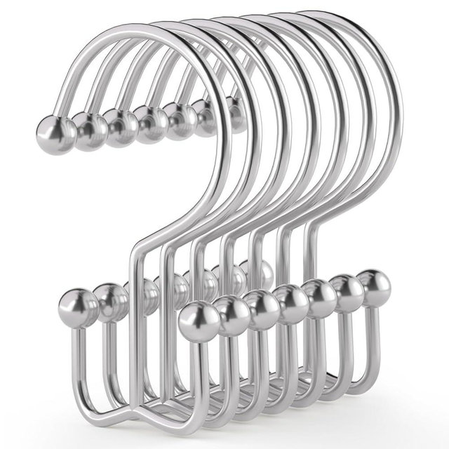 24 Pcs Shower Curtain Hooks, Goowin Shower Curtain Rings, Durable Rust Proof Silver Shower Curtain Hooks, Shower Rings for Curtain, Double Glide Shower Curtain Hooks for Shower Curtain Rods, Chrome