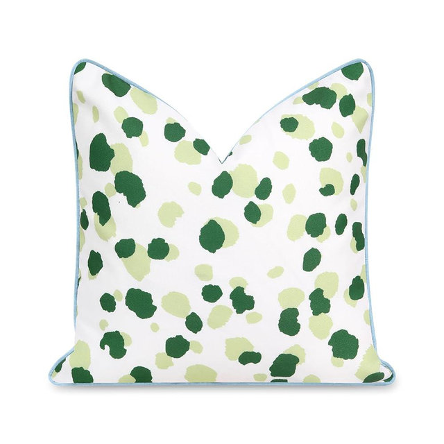 Hofdeco Premium Coastal Patio Indoor Outdoor Throw Pillow Cover Only, 20"x20" Water Repellent for Backyard, Couch, Green Leopard with Piping