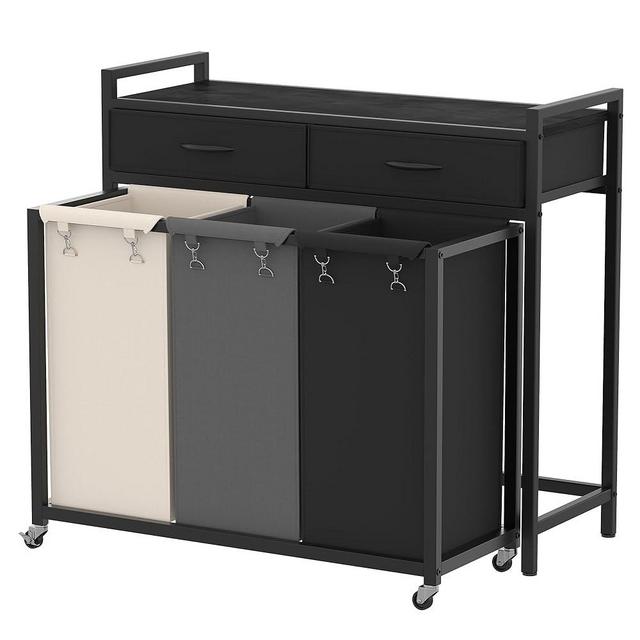 Heybly Laundry Hampers, 126L Laundry Basket with 3 Section Pull-Out Rolling Bags,Laundry Sorter with 2 Pull-Out Storage Drawers for Laundry Room organization and Bathroom HLH005SB