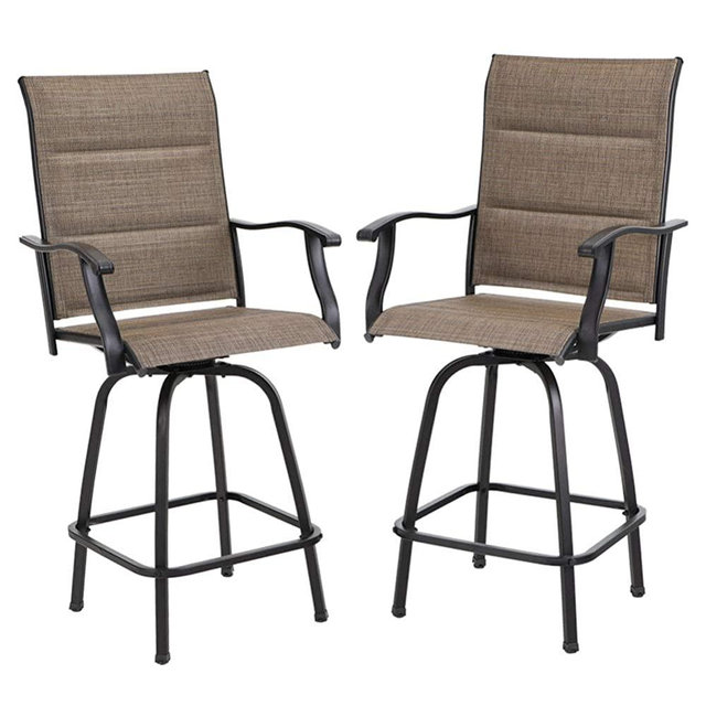 PHI VILLA Swivel Bar Stools Outdoor Kitchen Bar Height Patio Chairs Padded Sling Fabric, All-Weather Patio Furniture, 2 Pack