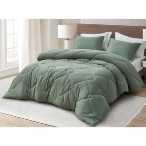 Logan Comforter Set, Soft Washed Bedding for All Seasons - Sage Green, Oversized King Comforter + 2 King Shams