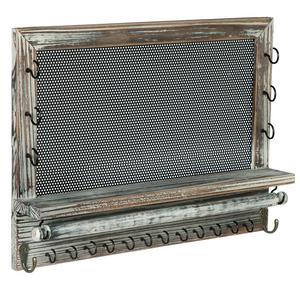 Rustic Wood & Metal Mesh Wall Mounted Jewelry Hanger, Necklaces, Bracelets & Earrings Organizer Rack