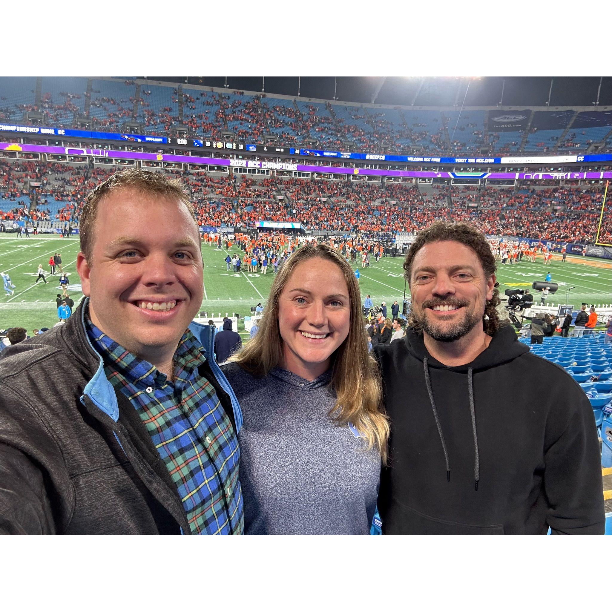 After watching the Men's world cup first thing in the morning, we hopped on a train to go to the ACC Championship game in Charlotte.  Sportsball all day.