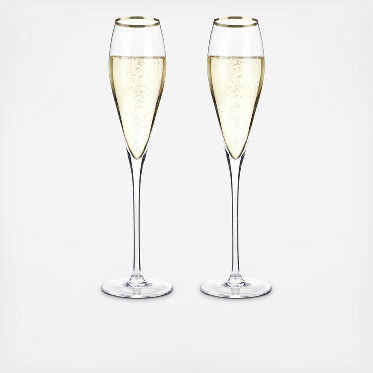 Prestige Champagne Glasses, 24K Gold, Set of 6 - Glazze Crystal