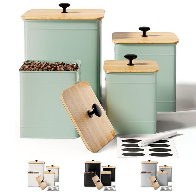 Kitchen Canisters for Countertop Set of 4 with Customizable Chalkboard Labels & Marker Pen - Big Iron Kitchen Canisters with Airtight Lids - Canisters Sets for the Kitchen - Green Kitchen Canister Set