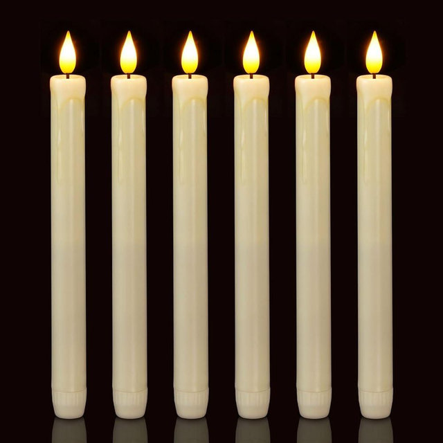 Homemory 6 Pack Flameless Taper Candles, No Remote, Realistic Flickering Battery Operated Candlesticks, Ivory LED Plastic Candle Safe for Weddings, Table Decor, Christmas, and Halloween