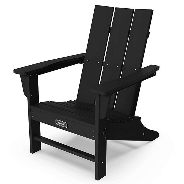 SERWALL Adirondack Chair Plastic Outdoor Classic Chair Weather Resistant for Patio Garden-Black