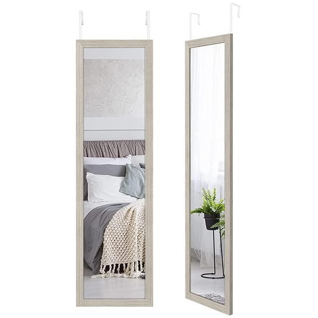 Americanflat Over The Door Mirror - Full Length Mirror with Hanging Brackets - Door Mirror for Bedroom, Bathroom, Dorm, Long Full Body Mirror with Hanger and Shatter-Resistant Glass -Dark Wood