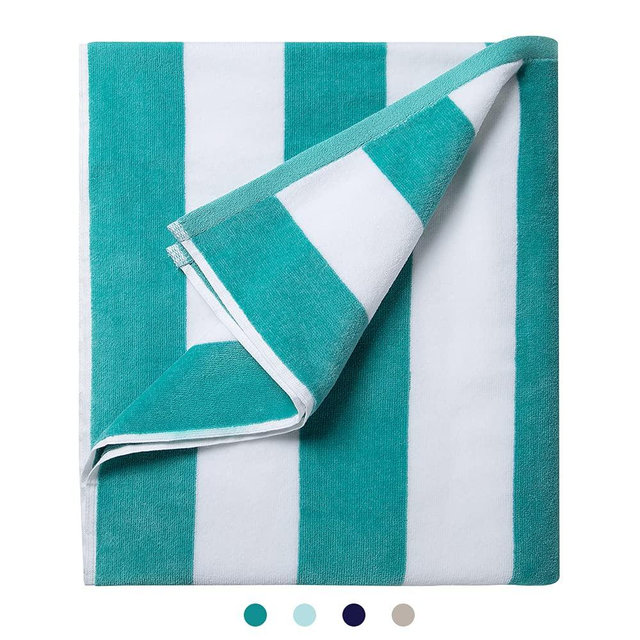 LULUHOME Plush Oversized Beach Towel - Fluffy Cotton 36 x 70 Inch Nile Blue Striped Pool Towel, Large Summer Swimming Cabana Towel