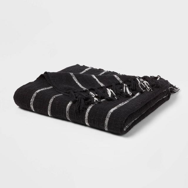 Fringed Oversized Throw Blanket Black Stripe - Threshold™