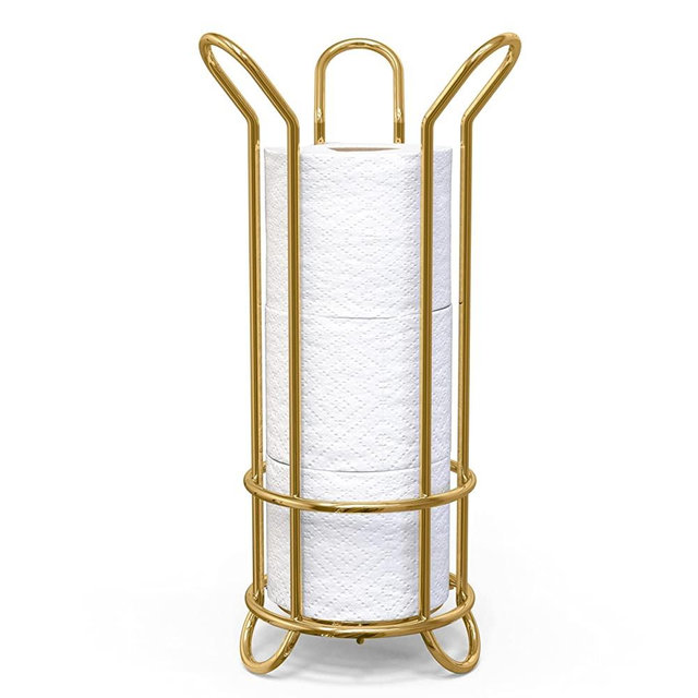 BROOKSTONE, Gold Toilet Paper Holder, Freestanding Bathroom Tissue Organizer, Minimalistic Storage Solution, Stylish Design [Holds MEGA Rolls]