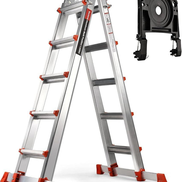 Soctone Ladder 17Ft, A Frame 5 Step Extension Ladder 330 lbs Weight Rating with Multi Position & Removable Tool Tray with Stabilizer Bar, Telescoping La dder for Household or Outdoor Work